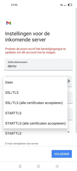 Selecteer Geen en VOLGENDE