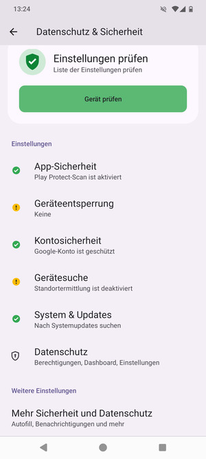 Scrollen Sie und wählen Sie Mehr Sicherheit & Datenschutz