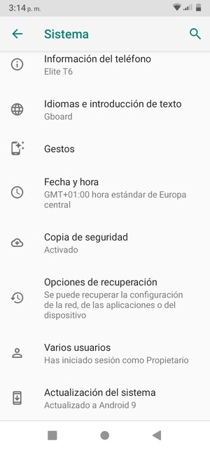 Seleccione Actualización del sistema