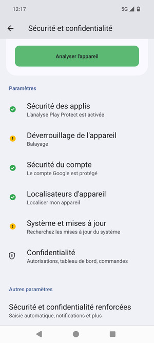 Faites défiler et sélectionnez Sécurité et confidentialité renforcées