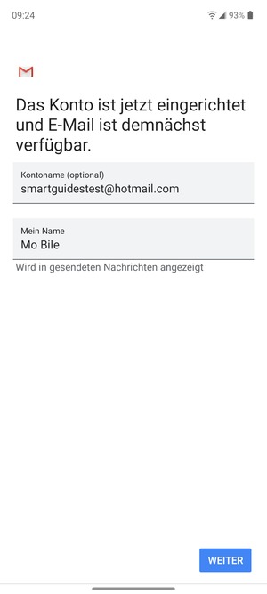 Geben Sie Ihrem Konto einen Namen und geben Sie Ihren Namen ein. Wählen Sie WEITER