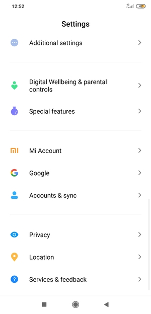 Return to the Settings menu and select Accounts & sync