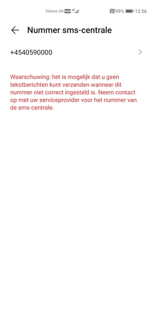 Selecteer Nummer sms-centrale
