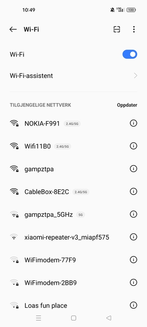 Velg det trådløse nettverket du vil koble til