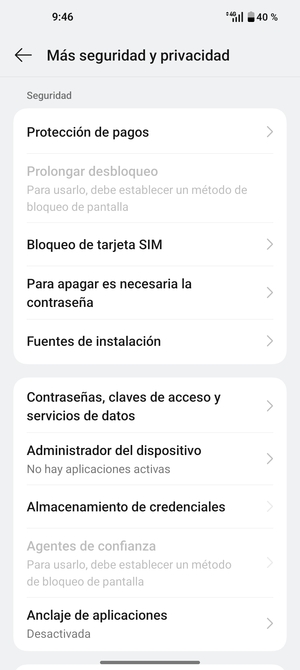 Desplácese y seleccione Bloqueo de tarjeta SIM
