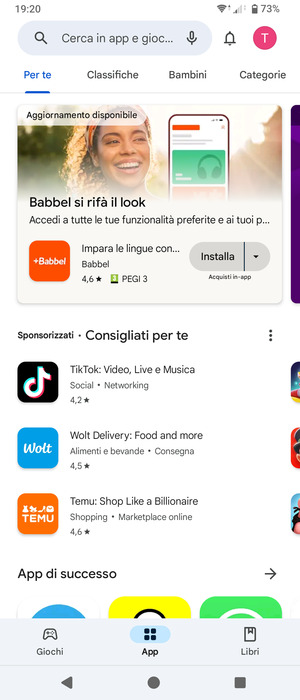 Seleziona la barra di ricerca