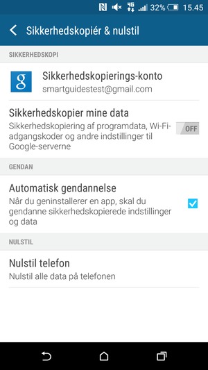 Vælg Sikkerhedskopierings-konto