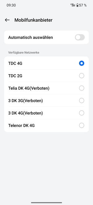 Wählen Sie einen Netzbetreiber von der Liste