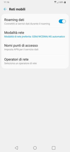 Attiva o disattiva Roaming dati