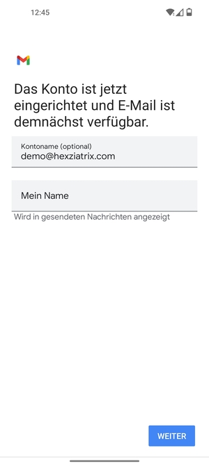 Geben Sie Ihrem Konto einen Namen und geben Sie Ihren Namen ein. Wählen Sie WEITER