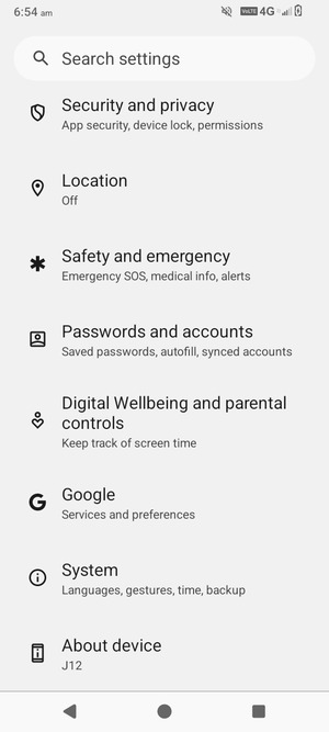 Scroll to and select  Passwords and accounts