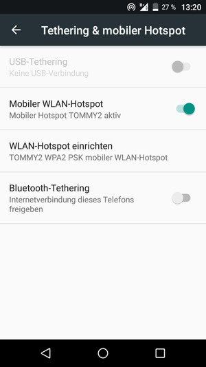 Ihr Handy ist jetzt für die Verwendung als Modem eingerichtet