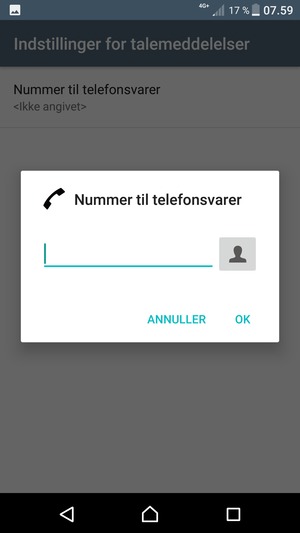 Indtast Nummer til telefonsvarer og vælg OK