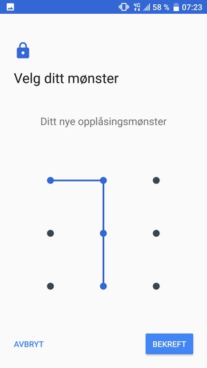 Tegn opplåsingsmønsteret igjen og velg BEKREFT