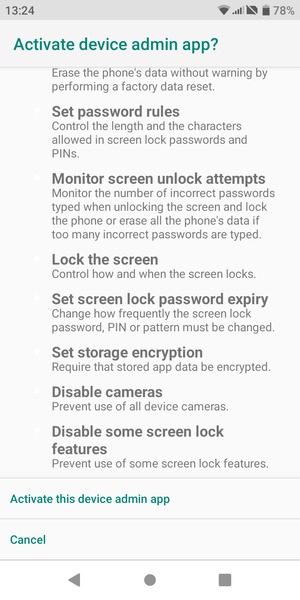 Scroll to and select Activate this device admin app