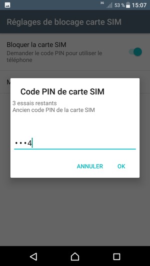 Saisissez votre Ancien code PIN de la carte SIM et sélectionnez OK
