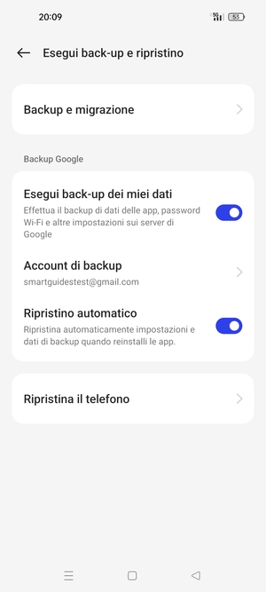Seleziona Account di backup