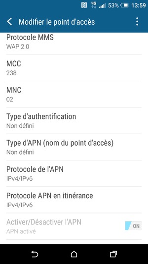 Faites défiler vers le bas et saisissez les informations Internet
