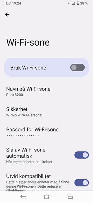 Velg Passord for Wi-Fi-sone