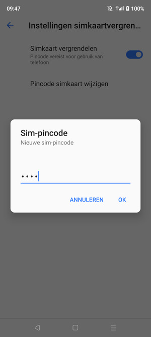 Voer uw Nieuwe pincode voor de simkaart in en selecteer OK