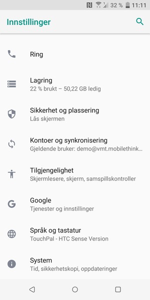Bla til og velg Kontoer og synkronisering