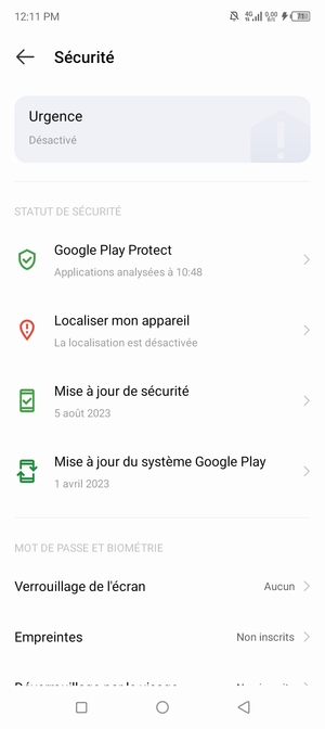 Sélectionnez Verrouillage de l'écran