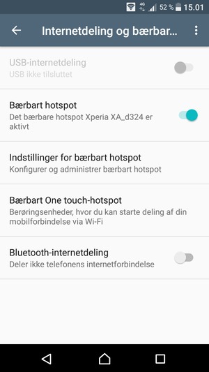 Din telefon er nu sat op til brug som modem