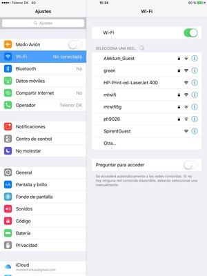 Configure Wi-Fi en ON. Seleccione la red inalámbrica a la que desea conectarse