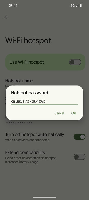 Enter a Wi-Fi hotspot password of at least 8 characters and select OK