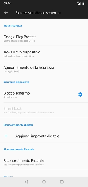 Per attivare il blocco dello schermo, vai al menu Siccurezza e blocco schermo e seleziona Blocco schermo