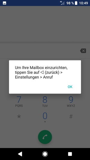 Falls Ihre Voicemail nicht eingerichtet ist, wählen Sie OK
