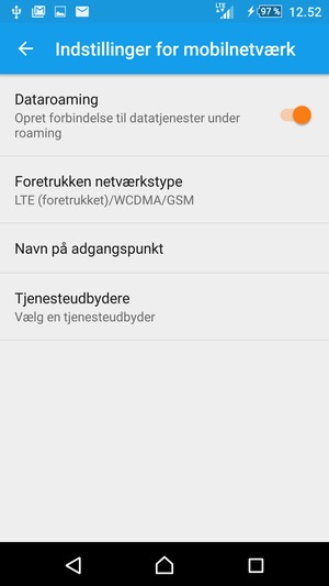 Slå Dataroaming til eller fra