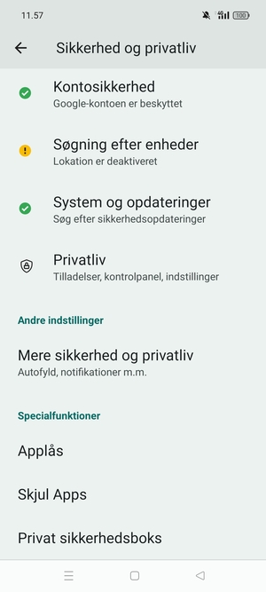 Scroll til og vælg Mere sikkerhed og privatliv