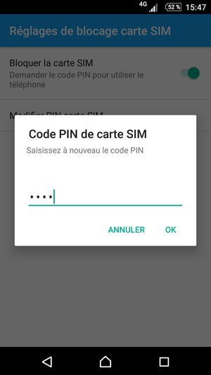 Veuillez confirmer votre nouveau code PIN de la carte SIM et sélectionner OK
