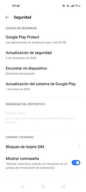 Desplácese y seleccione  Bloqueo de tarjeta SIM