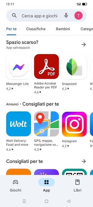 Seleziona la barra di ricerca