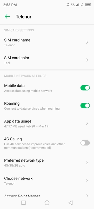 Turn Roaming on or off