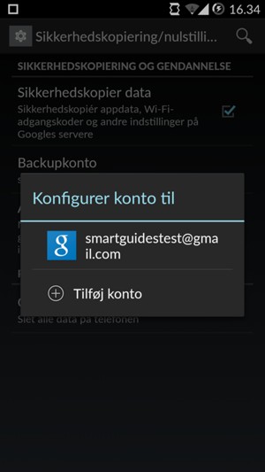 Vælg din sikkerhedskopi-konto