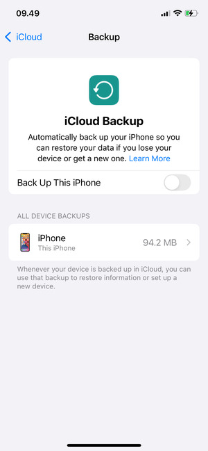 Turn on Back Up This iPhone