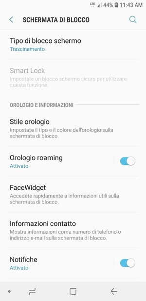 Seleziona Tipo di blocco schermo