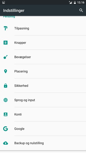 Vend tilbage til menuen Indstillinger og vælg Konti