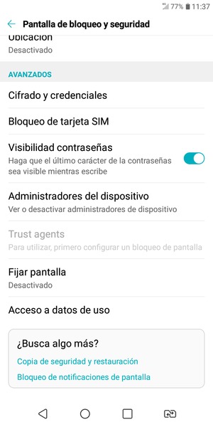 Para cambiar el PIN de la tarjeta SIM, vuelva al menú Pantalla de bloqueo y seguridad y seleccione Bloqueo de tarjeta SIM