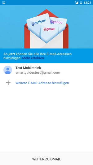 Wählen Sie WEITER ZU GMAIL