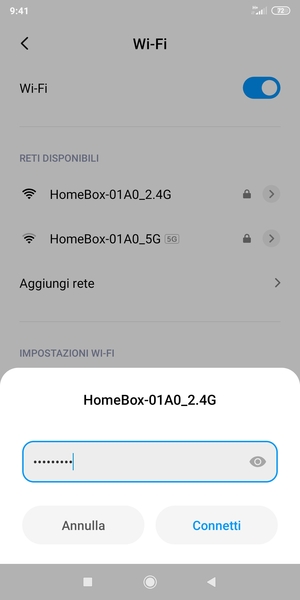 Inserisci la password del Wi-Fi e seleziona Connetti