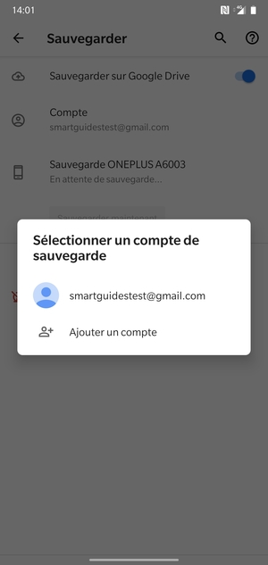 Sélectionnez votre compte de sauvegarde