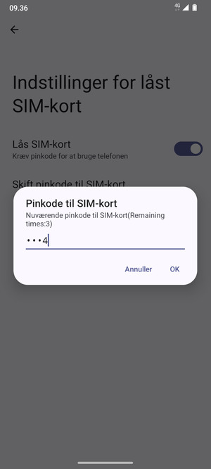 Indtast Nuværende pinkode til SIM-kort og vælg OK