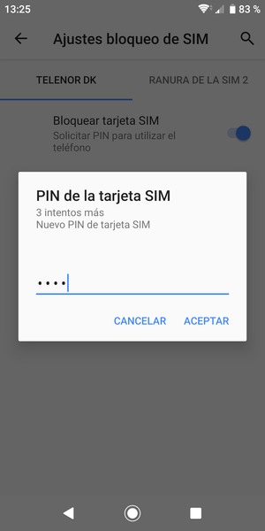 Introduzca su Nuevo PIN de tarjeta SIM y seleccione ACEPTAR