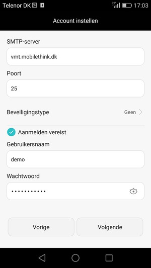 Voer Uitgaand serveradres in