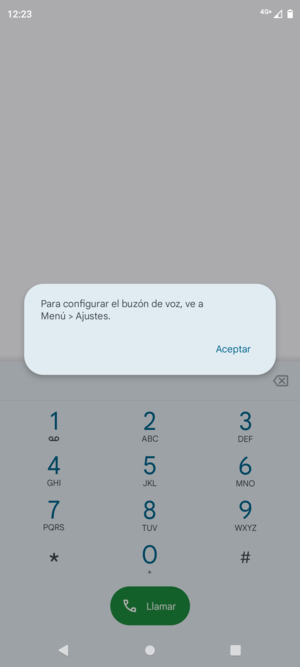 Si el correo de voz no está configurado, seleccione Aceptar