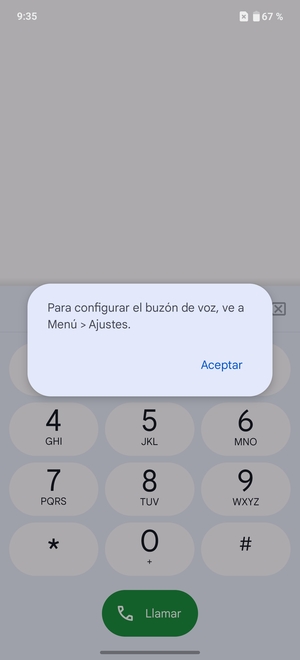 Si el correo de voz no está configurado, seleccione Aceptar